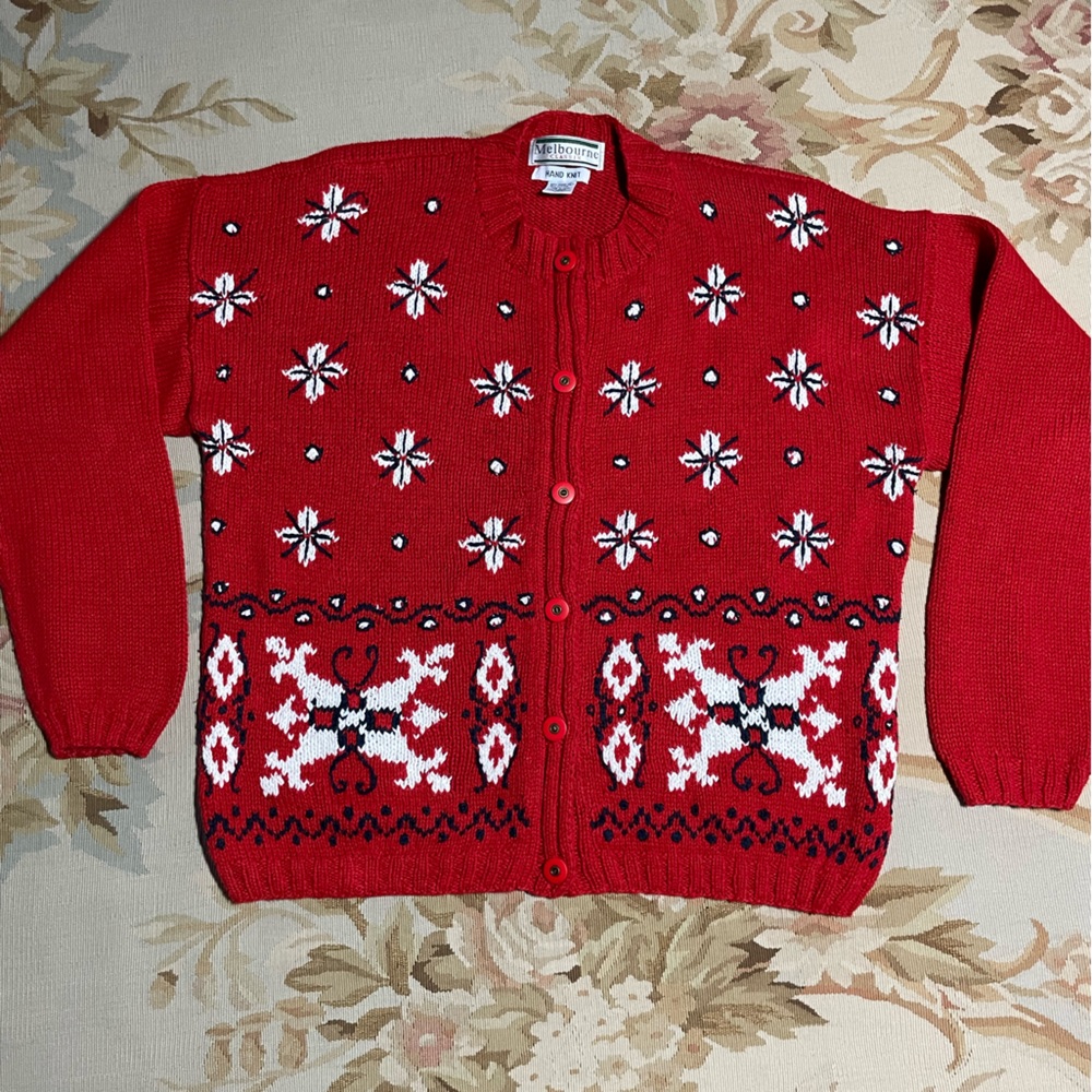 Large red hand knit sweater by Melbourne classic